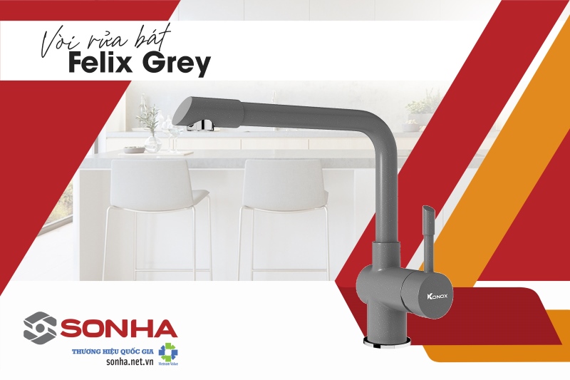 Vòi rửa bát Konox nóng lạnh Felix Grey