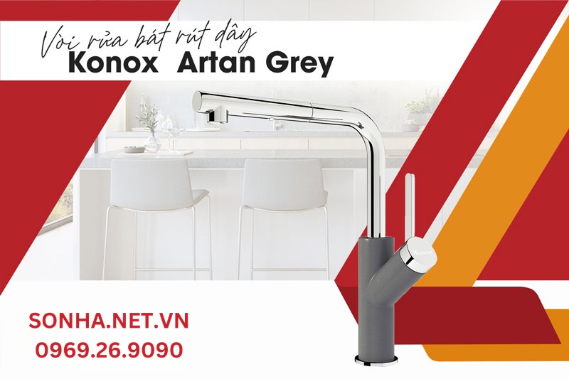 Chậu Konox Sink Naros 760S Grey ph&ugrave; hợp lắp với v&ograve;i Konox Artan Grey