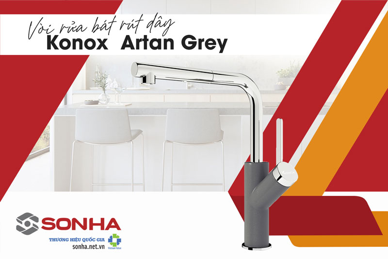 Chậu đá Konox Sink Naros 760S Grey và vòi Konox Artan Grey