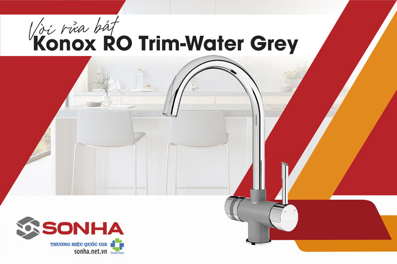Chậu đá Konox Sink Naros 760S Grey và vòi Konox RO Trim Water Grey