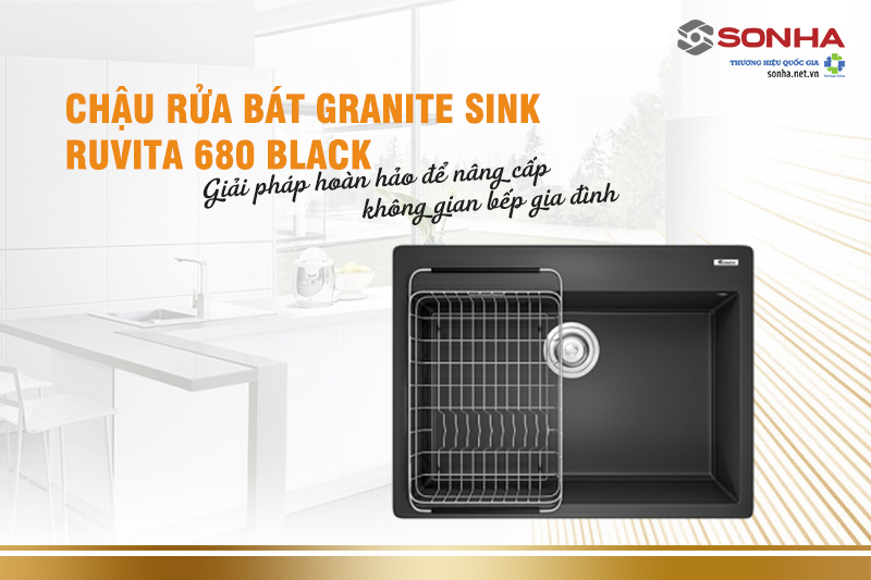 Chậu rửa bát 1 hố, đá Granite Konox sink Ruvita 680 Black