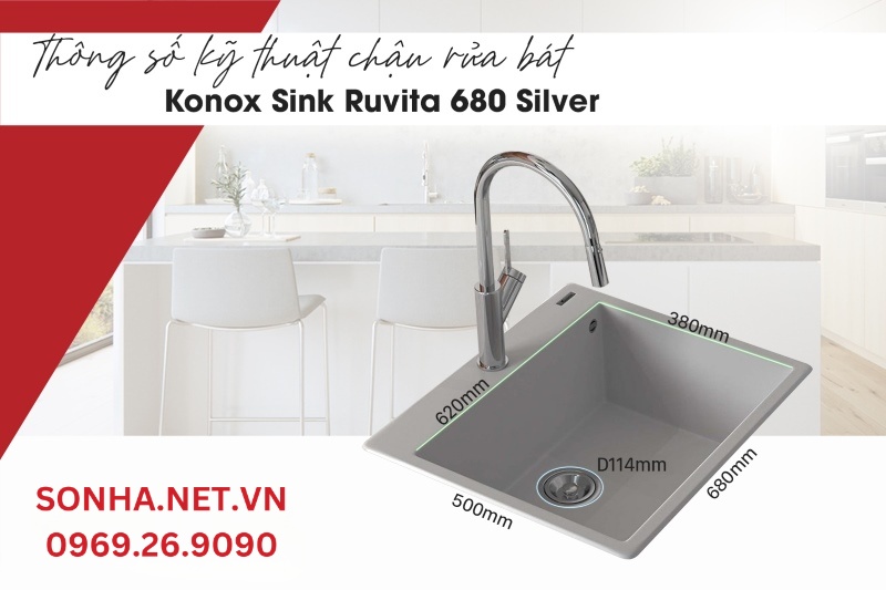 Thông số kỹ thuật chậu rửa bát Konox Sink Ruvita 680 Silver