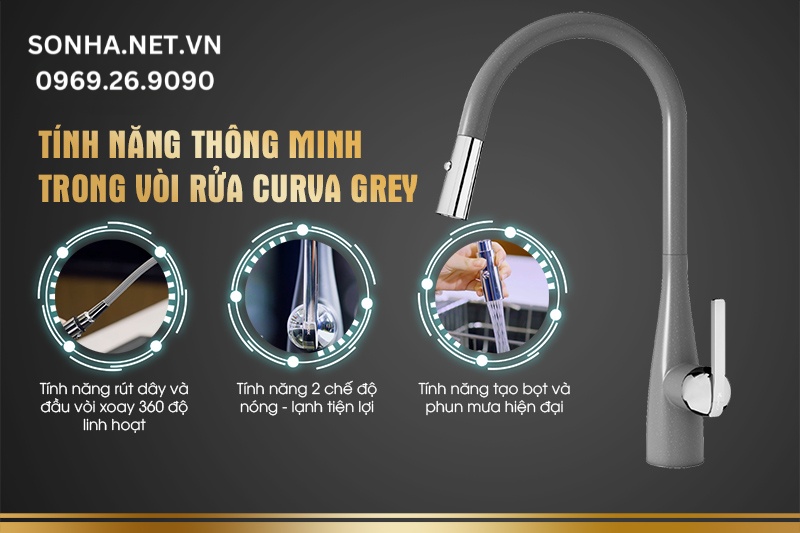 Tính năng thông minh trong vòi rửa Curva Grey