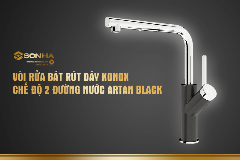 Vòi rửa bát rút dây Konox chế độ 2 đường nước Artan Black