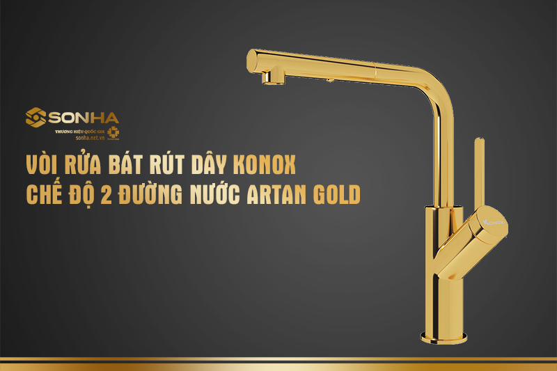 Vòi rửa bát rút dây Konox chế độ 2 đường nước Artan Gold