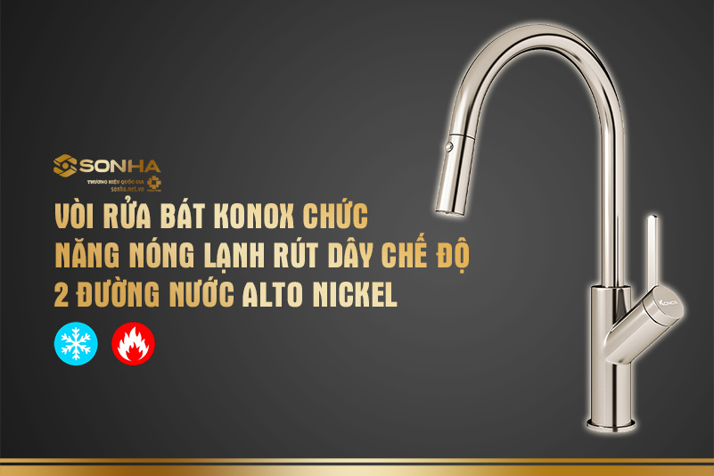 Vòi rửa bát Konox chức năng nóng lạnh rút dây ALTO NICKEL