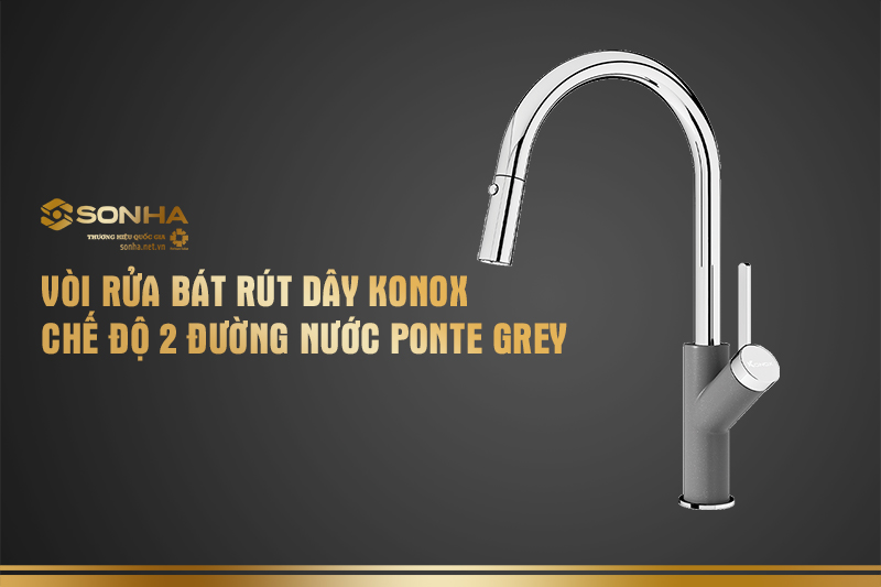 Vòi rửa bát rút dây Konox chế độ 2 đường nước Ponte Grey