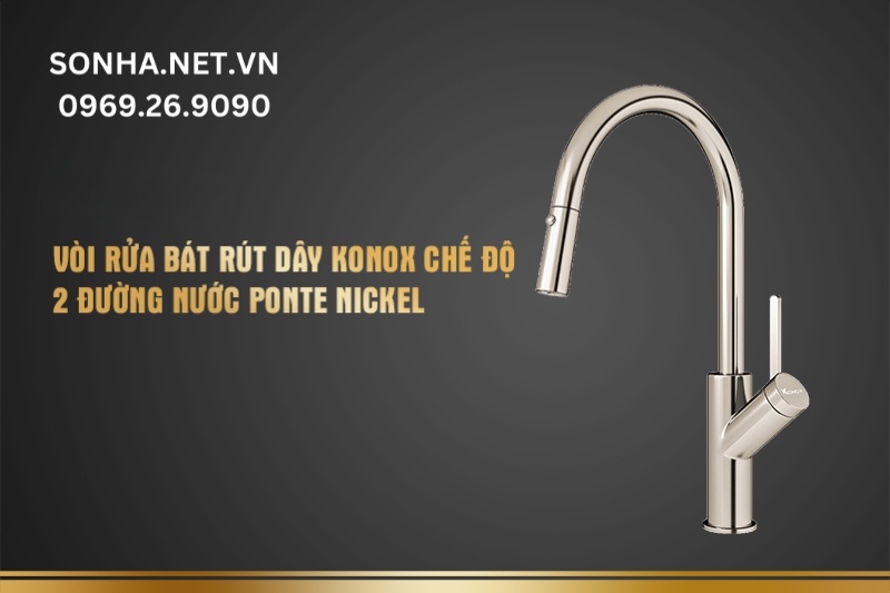 Vòi rửa bát rút dây Konox chế độ 2 đường nước Ponte Nickel
