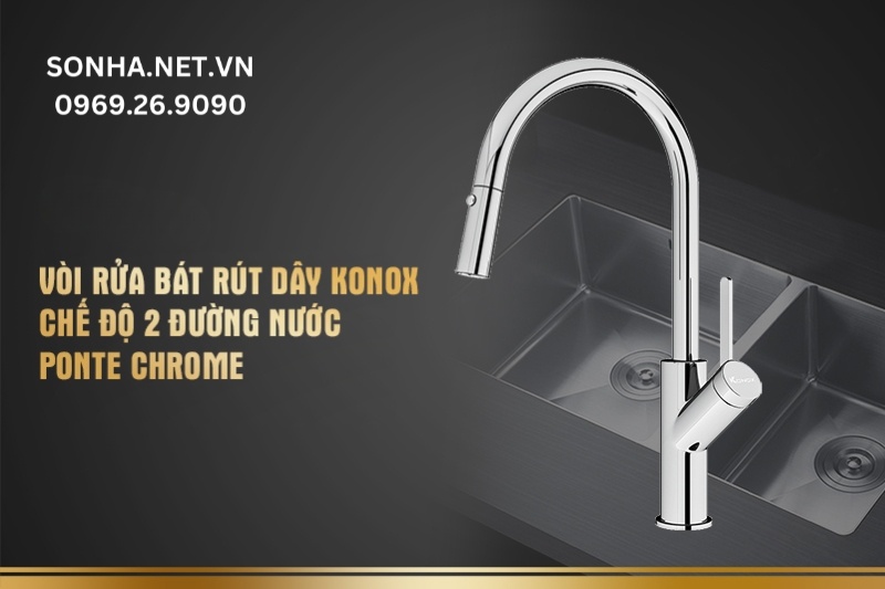 V&ograve;i rửa b&aacute;t r&uacute;t d&acirc;y Konox chế độ 2 đường nước Ponte Chrome
