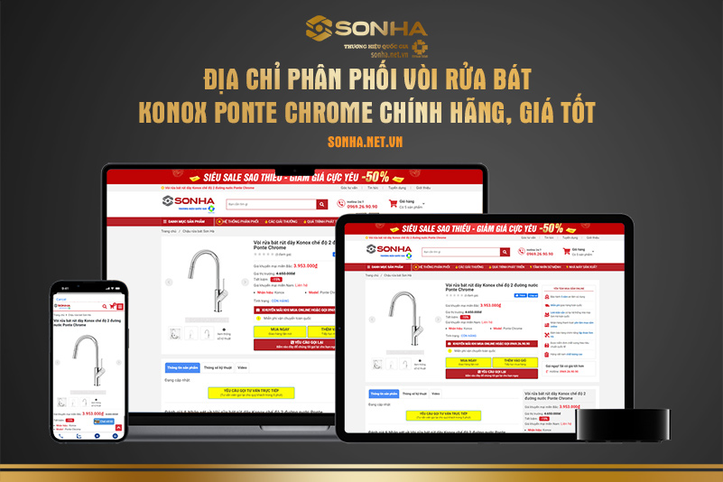 Sonha.net.vn - địa chỉ phân phối vòi rửa bát Konox Ponte Chrome