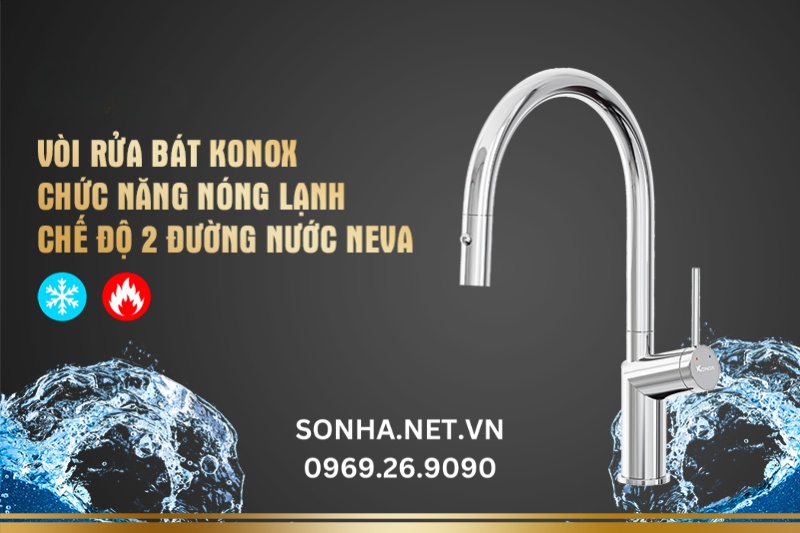 V&ograve;i rửa b&aacute;t Konox chức năng n&oacute;ng lạnh r&uacute;t d&acirc;y Konox chế độ 2 đường nước NEVA
