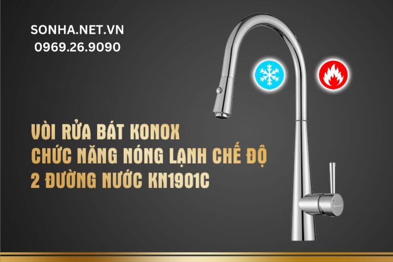 Vòi rửa bát Konox chức năng nóng lạnh rút dây Konox chế độ 2 đường nước KN1901C