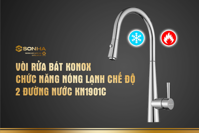 Vòi rửa bát Konox chức năng nóng lạnh rút dây Konox chế độ 2 đường nước KN1901C