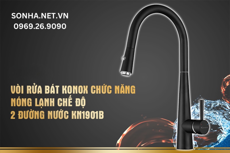 Vòi rửa bát Konox chức năng nóng lạnh rút dây Konox chế độ 2 đường nước KN1901B