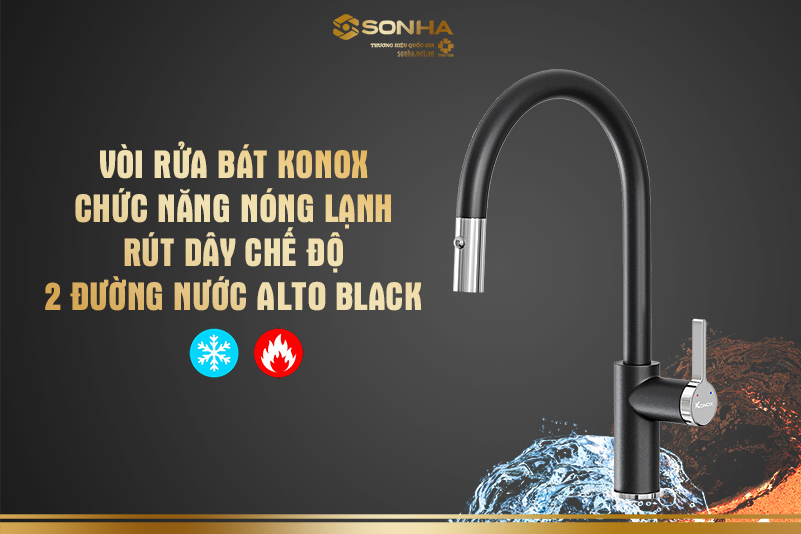 Vòi rửa bát Konox chế độ 2 đường nước ALTO BLACK