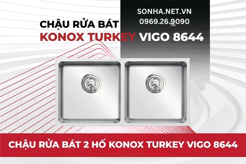 Siêu phẩm chậu rửa bát 2 hố Konox Turkey Vigo 8644 chính hãng