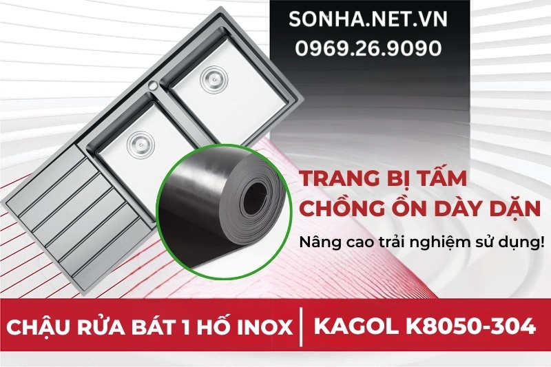 Bồn rửa chén 2 hố 1 bàn Konox KS11650 2B được trang bị tấm chống ồn
