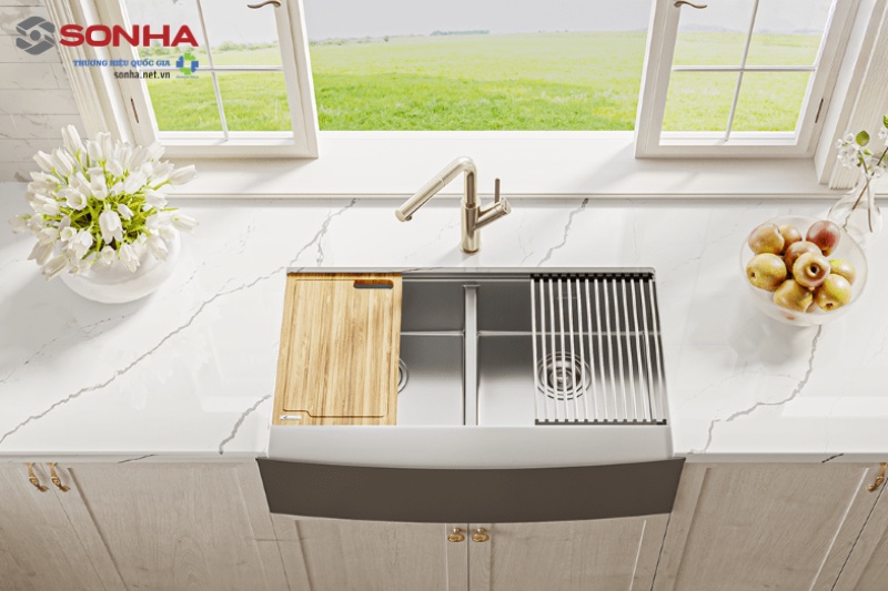 Hình ảnh thực tế của chậu 2 hố cân Konox KN8751DA Retta