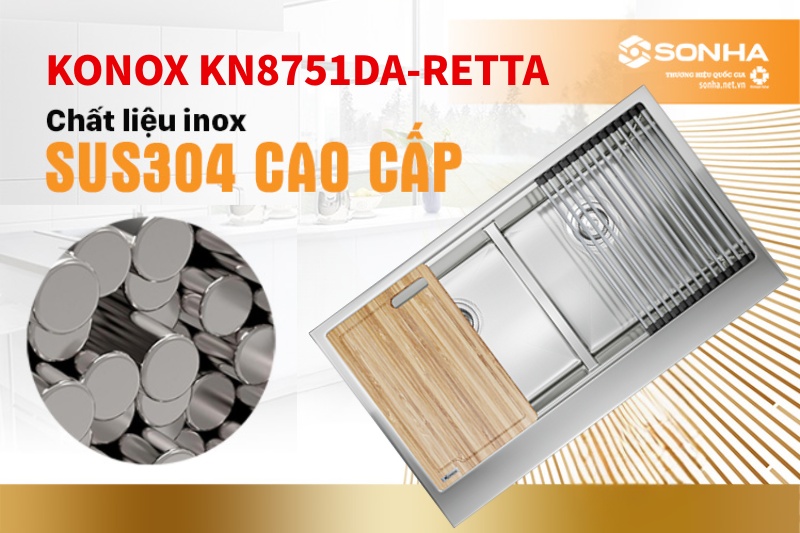 Chậu 2 hố cân Konox KN8751DA được sản xuất từ inox SUS304