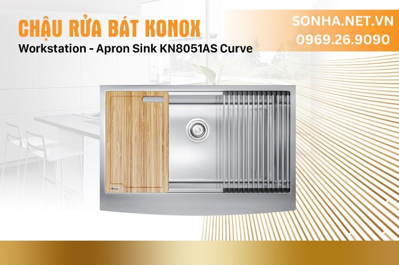 Chậu rửa b&aacute;t 1 hố Konox Workstation - Apron Sink KN8051AS Curve
