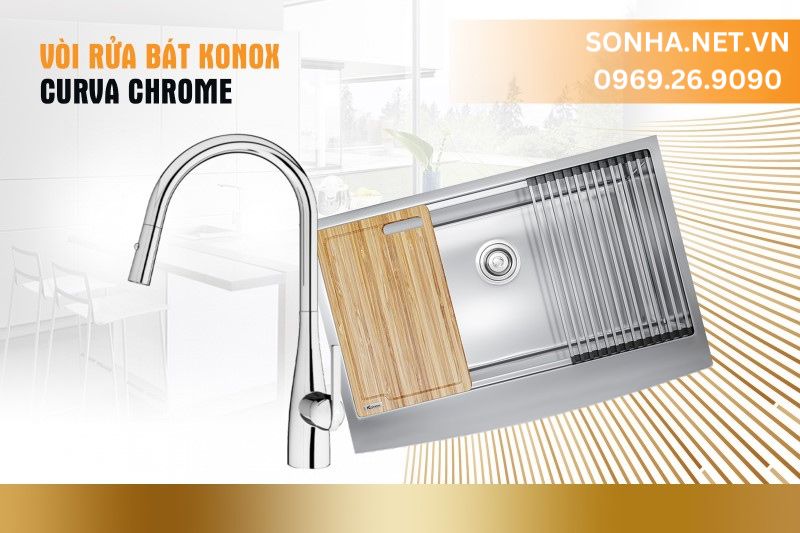 V&ograve;i rửa b&aacute;t r&uacute;t d&acirc;y Konox chế độ 2 đường nước Curva Chrome