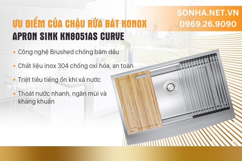 Ưu điểm vượt trội của chậu Konox Workstation - Apron Sink KN8051AS Curve