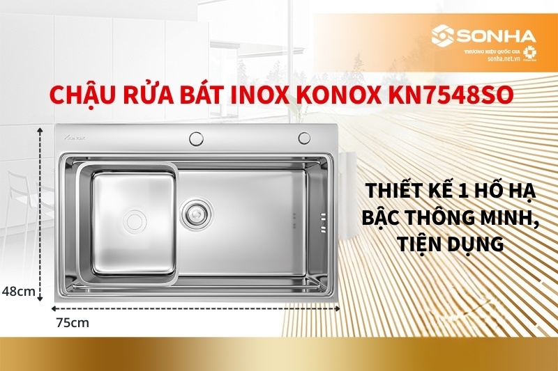Bồn rửa chén 1 hố hạ bậc Konox KN7548SO có thiết kế thông minh