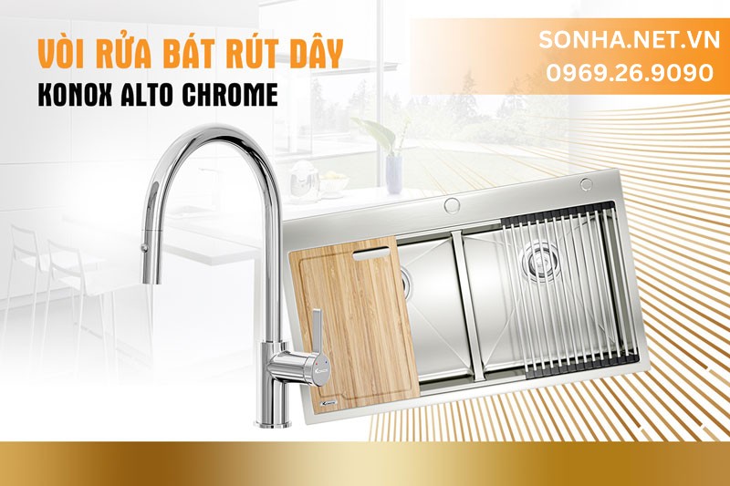 Bộ đ&ocirc;i chậu rửa Konox KN8850TD v&agrave; v&ograve;i Konox Alto Chrome