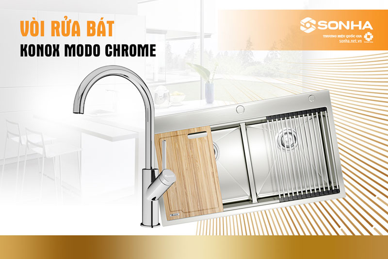 Chậu rửa Konox KN8850TD và vòi Konox Modo Chrome