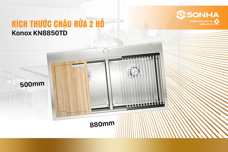 Kích thước chậu rửa Konox KN8850TD