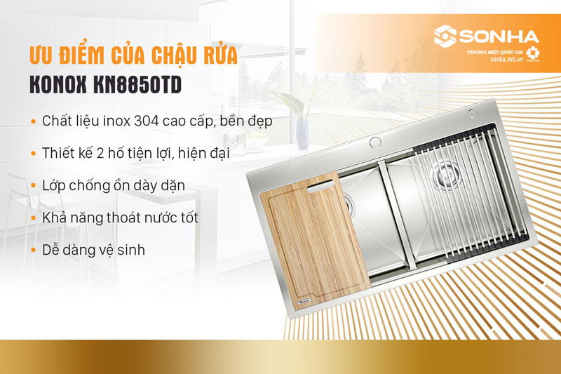 5 ưu điểm chậu rửa Konox KN8850TD