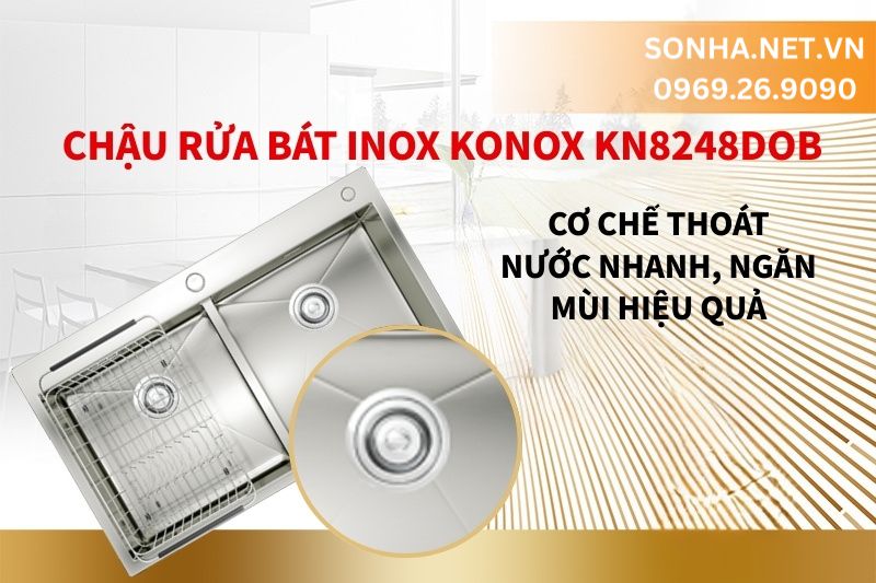 Bồn rửa chén 2 hộc Konox KN8248DOB có cơ chế thoát nước nhanh