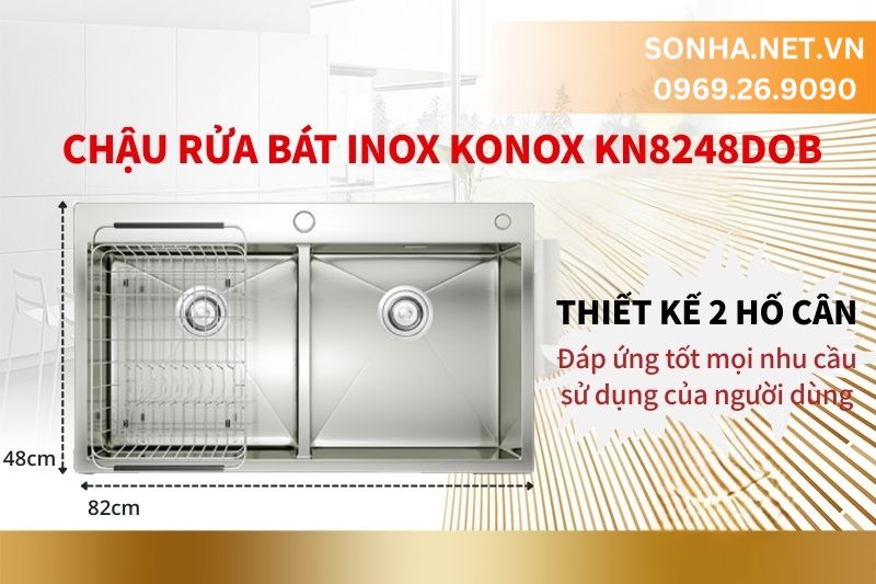 Bồn rửa chén Konox KN8248DOB có thiết kế 2 hố cân