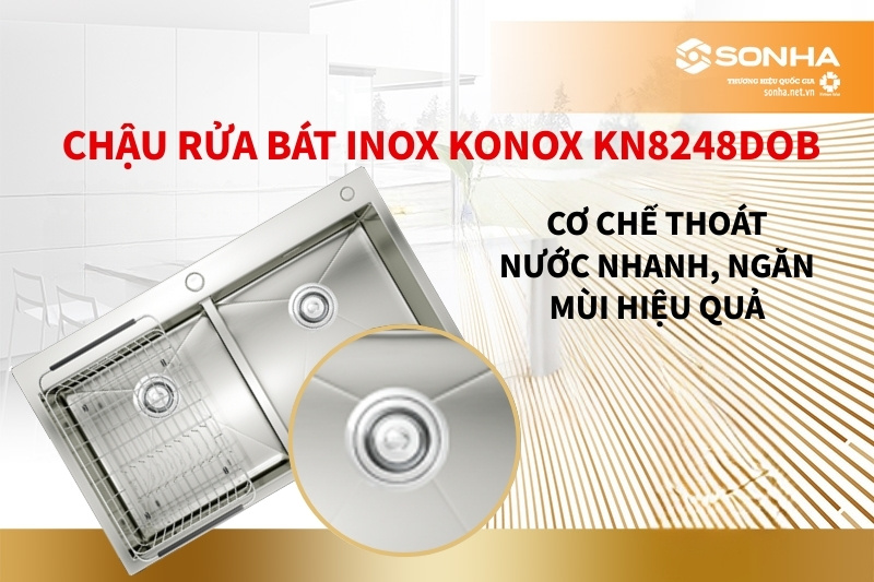 Bồn rửa chén 2 hộc Konox KN8248DOB có cơ chế thoát nước nhanh