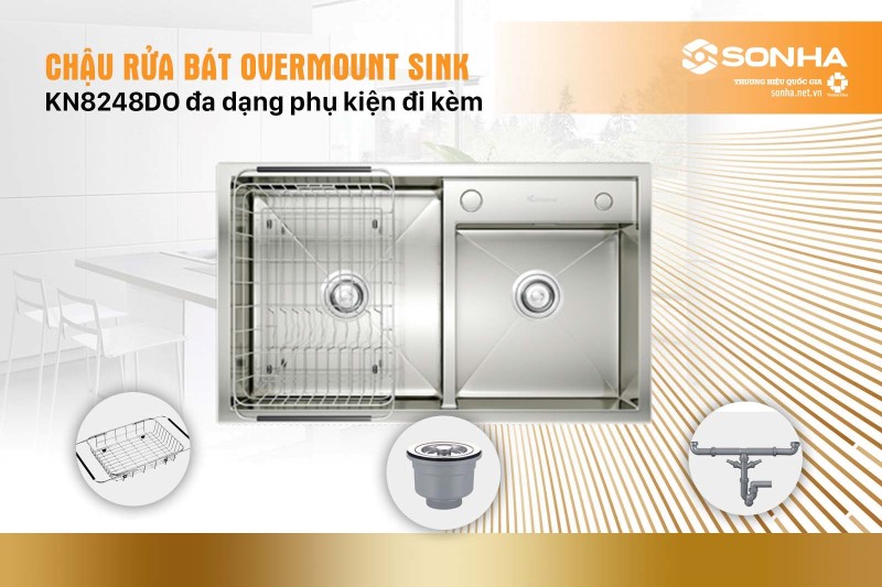 Các phụ kiện đi kèm khi mua chậu rửa bát 2 hố Overmount Sink KN8248DO tại Sơn Hà