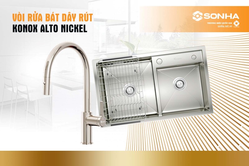 Vòi rửa bát dây rút Konox Alto Nickel