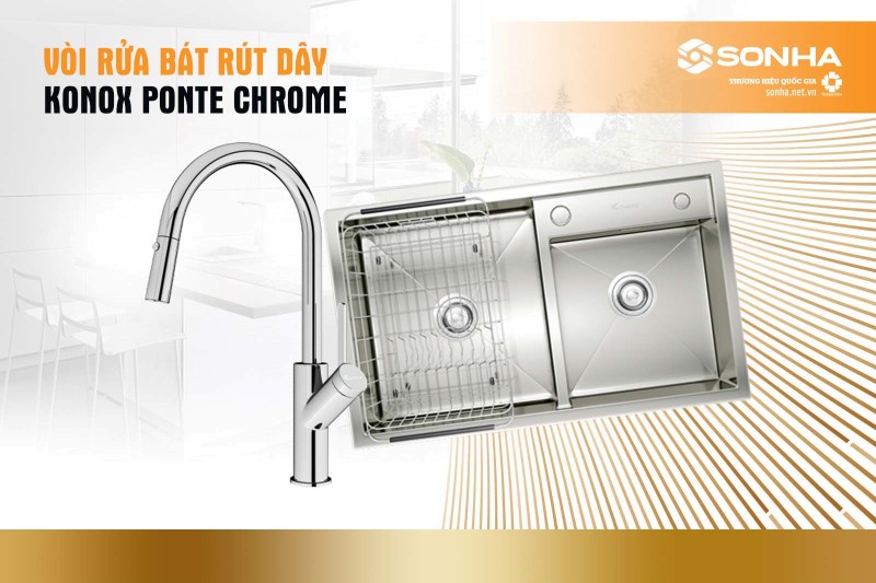 Vòi rửa bát rút dây Konox Ponte Chrome