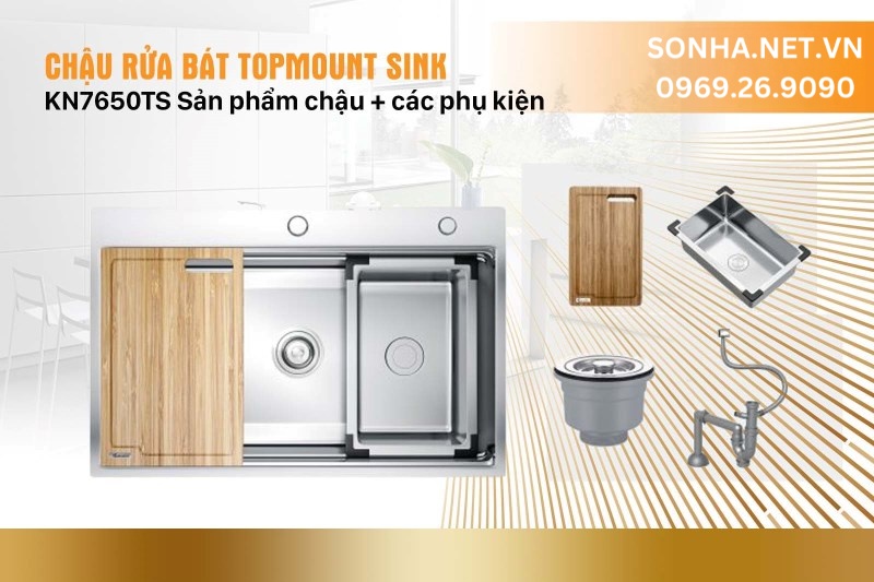 Chậu rửa bát 1 hố Konox Workstation Topmount Sink KN7650TS full phụ kiện