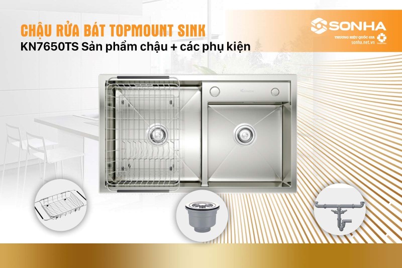 Chậu rửa bát 1 hố Konox Workstation Topmount Sink KN7650TS full phụ kiện