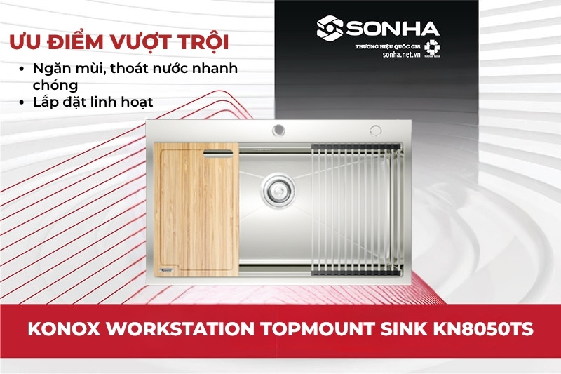 Chậu rửa 1 hố Konox KN8050TS sở hữu nhiều ưu điểm vượt trội