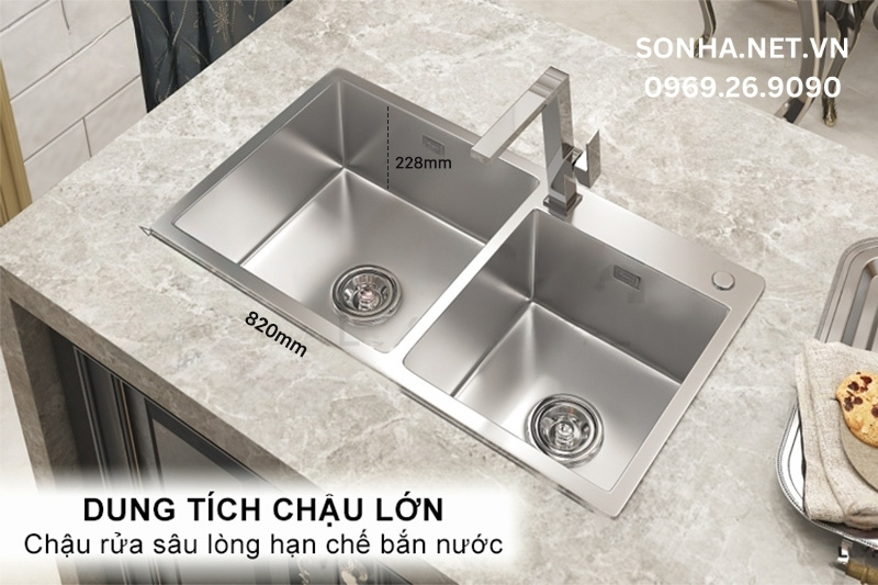 Thiết kế chậu 2 hố lệch đ&aacute;p ứng linh hoạt nhu cầu sử dụng
