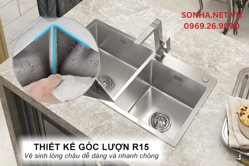 Vệ sinh l&ograve;ng chậu nhanh ch&oacute;ng v&agrave; dễ d&agrave;ng nhờ g&oacute;c lượn R15