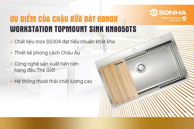 Ưu điểm vượt trội của chậu rửa Konox Topmount Sink KN8050TS
