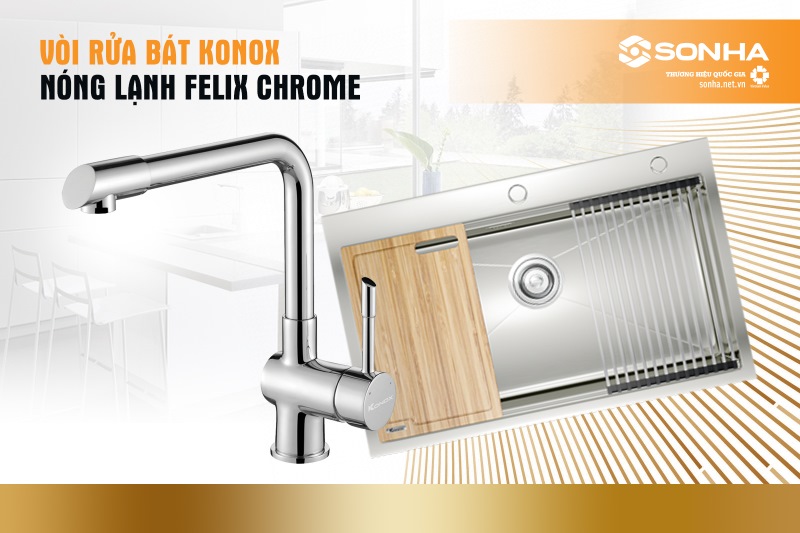 Vòi rửa bát Konox nóng lạnh Felix Chrome