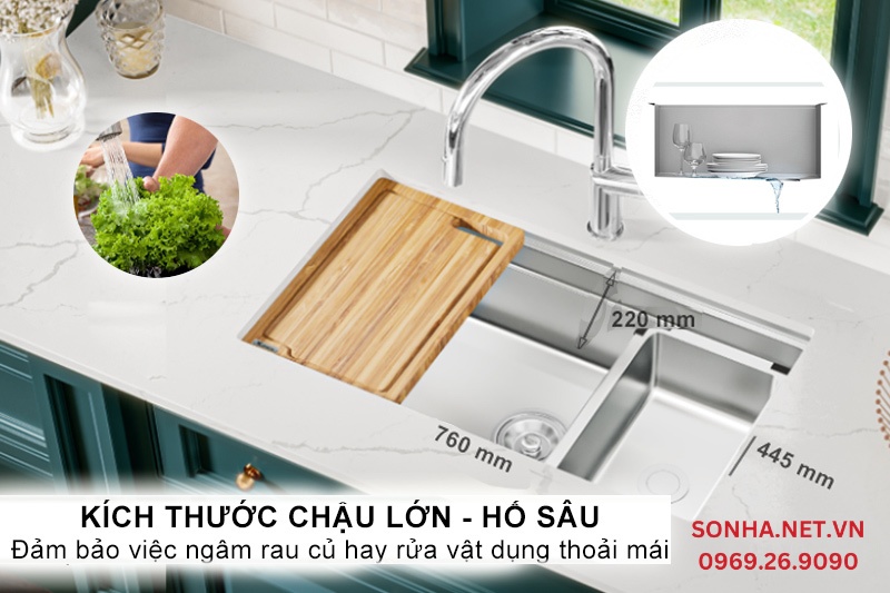 Chậu rửa b&aacute;t 1 hố k&iacute;ch thước lớn sử dụng thoải m&aacute;i