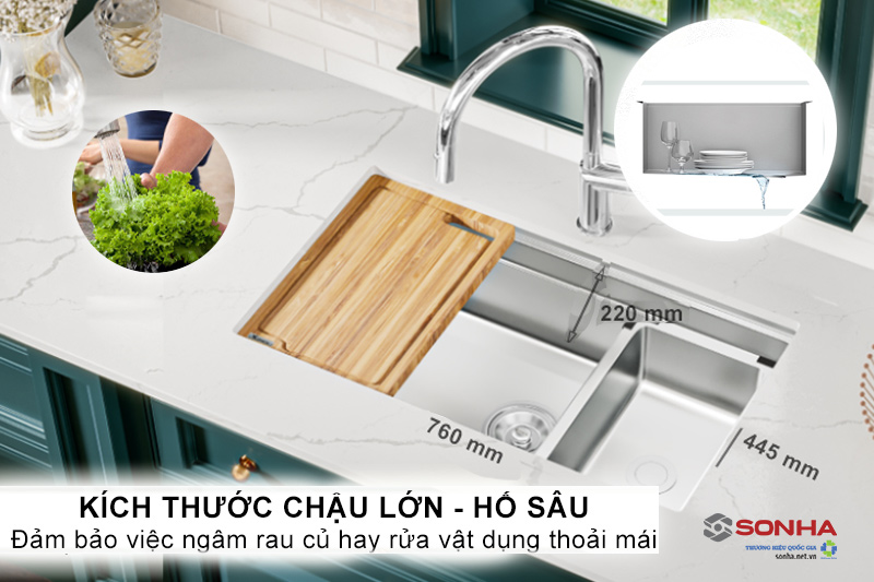 Chậu rửa bát 1 hố kích thước lớn sử dụng thoải mái