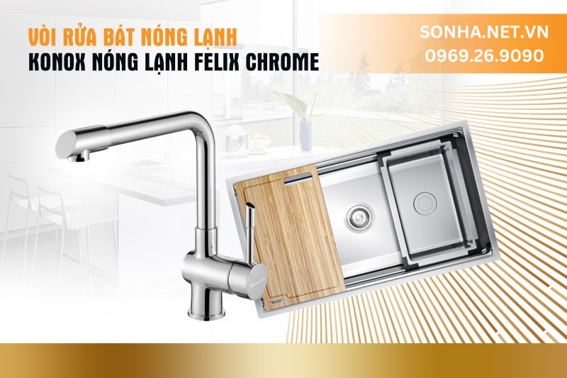 V&ograve;i rửa b&aacute;t Konox n&oacute;ng lạnh Felix Chrome
