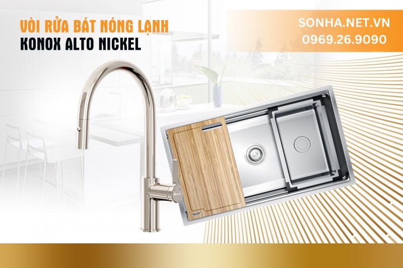 V&ograve;i rửa b&aacute;t n&oacute;ng lạnh Konox Alto Nickel