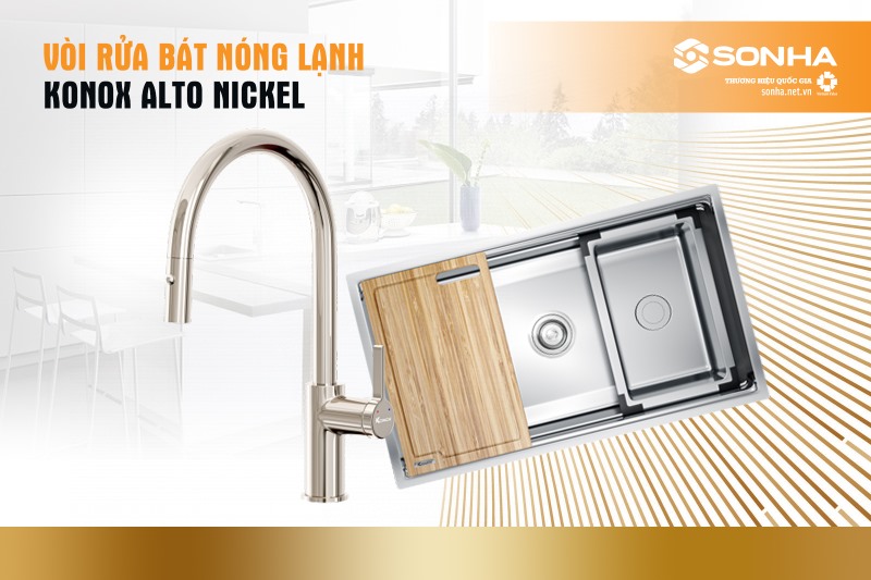 Vòi rửa bát nóng lạnh Konox Alto Nickel