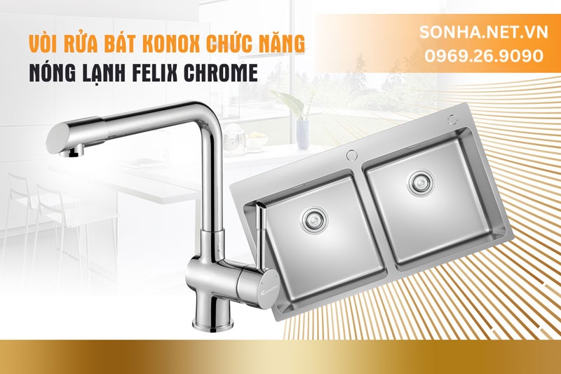 Bộ đôi tối ưu tiện ích chậu Konox 8850 và vòi Konox Felix Chrome